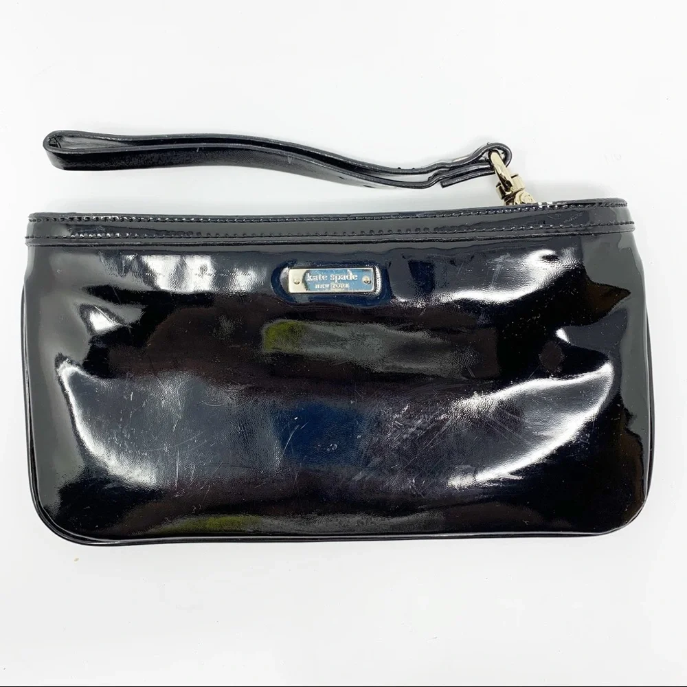 Kate Spade black patent bow wristlet